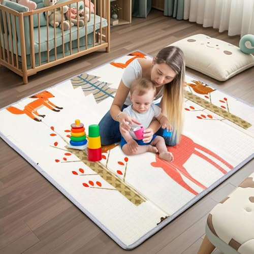 Gutsbox Tappeto Gioco Bambini Pieghevole 120x120x1cm Tappeto Gioco Neonato Pieghevole XPE Tappetino Bambini Pieghevole e Reversibile, Non Tossico, Antiscivolo