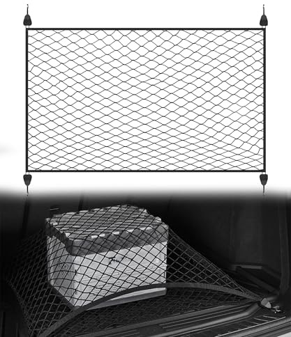 Xibao Rete Bagagliaio Auto,60x40cm Elastiche Auto Bagagliaio Rete Portaoggetti,Adatto per la Maggior Parte delle Berline,SUV,Roulotte,Camion e Veicoli Commerciali
