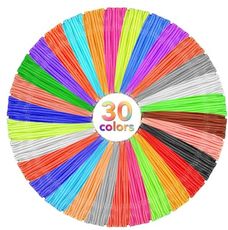 YYAQZD Filamento 3D PLA de 30 colores, cada uno de 5 m, filamento de impresión 3D de 1,75 mm para niños y adultos, accesorio de lápiz 3D compatible con MYNT3D SCRIB3D Tecboss 3D Pen e impresora 3D