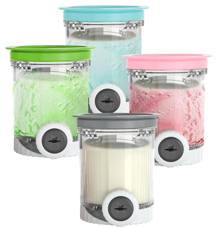 4PCS Ice Cream Containers, for Ninja Creami Tubs, Creami Swirl Pints and Lids, Ice Container Accessories Compatible with Ninja NC700 NC701 Series Ice Cream Maker, BPA Free & Dishwasher Safe, 4 Colors