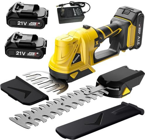 Bryzova 21V 2-in-1 Cordless Hedge Trimmer with 2 Blades (8.7'' & 5.2'') & 2×2.0Ah Batteries, Includes Charger, Lightweight Single Handed Electric Shrub Trimmer for Garden, Lawn, Bushes