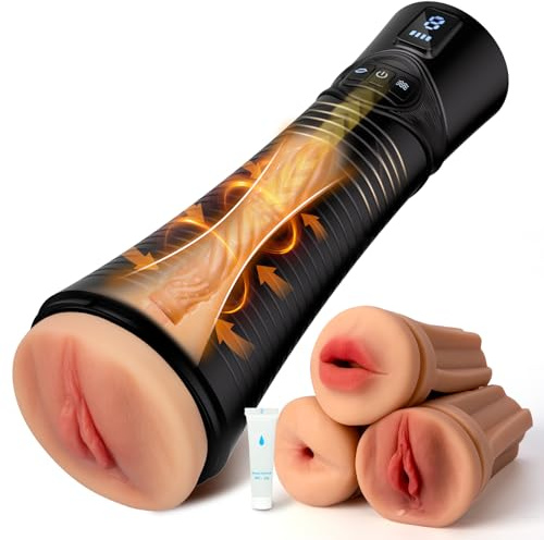 Klein Elektrischer Masturbatoren Sex Spielzeug für die Männer mit 9 Vibration 9 Saugen, Masturbator Taschenmuschi Pussy mit 3 austauschbaren, Masturbieren Sex Toyset Für Man Sexspielzeug Sets Solo(S)