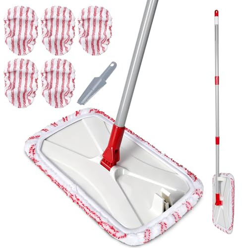 Zvonema Scopa mocio, grande scopa piatta, 41 x 23,5 cm, con 5 tamponi in microfibra e lavabili, mop rotante a 360°, pulizia del pavimento per casa, laminato, piastrelle, legno duro, ceramica