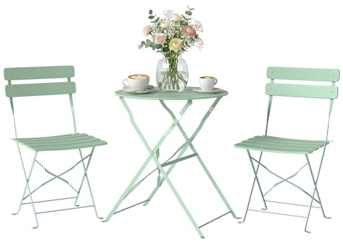 Outsunny Conjunto de Mesa y Sillas de Terraza Exterior Plegable 3 Piezas