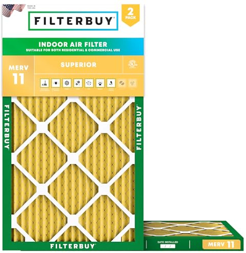 FilterBuy 12 x 25 x 1 luftfilter MERV 11, veckad HVAC AC ugnsfilter (2-pack, guld)