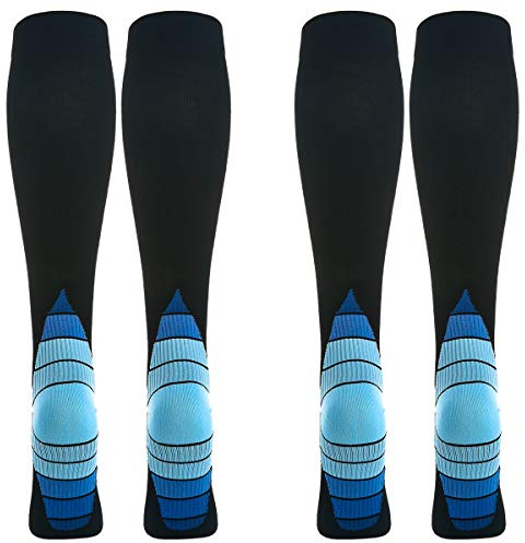 2 Paia Calze Compressione Graduata Uomo E Donna 20-30 mmHg per Sportive, Running, Trekking, Recupero, Viaggio in Aereo, Antitrombo, Vene Varicose (Blu, L-XL)
