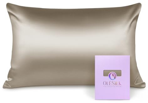 OLESILK Seide Kissenbezug Kissenhülle Haar- und Hautpflege mit Reißverschluss 16 Momme 1 Stück Taupe 50x70cm