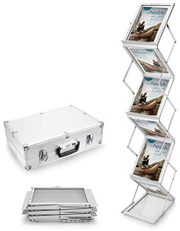 Voilamart A4 Folding Brochure Rack Leaflet Display Stand Double Sided Floor Stand Magazine Rack Trade Show Exhibition with Carry Case (6 Display Sections)