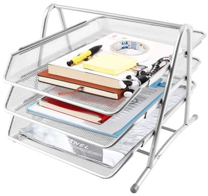Bandejas de 3 Capas Soporte para Documentos - Bandeja para Cartas - Organizador Multifuncional - para Oficina, Escuela, Estudio, Obras de Arte - Plateado