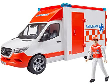 bruder 02676 - Mercedes-Benz Sprinter Ambulanz integriertes Light & Sound Modul Krankentrage Fahrer Einsatzfahrzeug Sanitäter Rettungswagen Rettungs-Dienst bworld 1:16