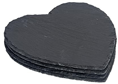 Argon Tableware Heart Slate Placemats - 25cm - Pack of 4 - Black Natural Stone Slate Dinner Mats Dinnerware Plate Placemats for Kitchen, Home, Bar, Restaurant, Weddings, Events