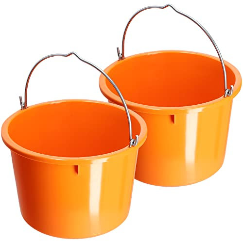 KADAX Secchio da costruzione in plastica, secchio per malta con manico in filo di zinco, secchio, secchio per cemento, secchio per malta, secchio per acqua, (20 l, 2 pezzi arancione)