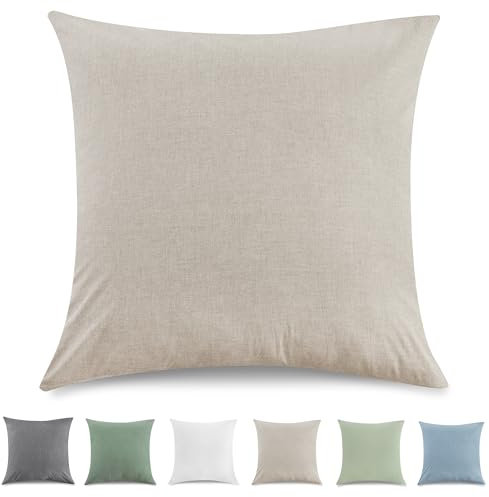 TOCOMOA Kissenbezug 80x80 cm 2er Set - 100% Gewaschene Baumwolle Kissenbezüge Oeko-TEX Zertifiziert, Leinenoptik und Atmungsaktiv Kissenhülle, Dunkel Beige Kopfkissenbezug mit Reißverschluss