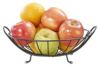 Spectrum Yumi Arched Fruit Bowl for Dining Room Table Kitchen Counter Fruit Organizer, Black Wire Fruit Basket Stand for Fresh Produce Vegetables and Bread, Sturdy Steel Open Design Home Decor