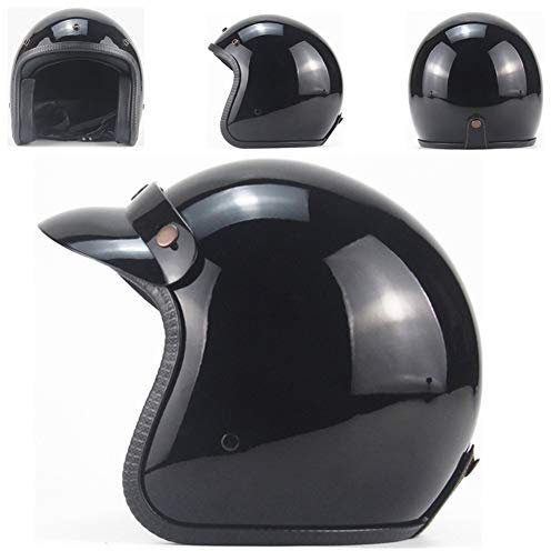 Ruiqieor Retro Jethelm Motorradhelm Rollerhelm Halbschalenhelm Scooter Motorrad Mofa-Helm Halbhelm Kappe Halbschalenhelm Für Jungen Und Mädchen (Glossy Black 2,XL-60-61cm)