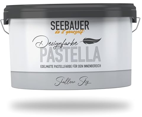 SEEBAUER diy Pastellfarbe PASTELLA Grau 2,5L (Shallow Sky) Edelmatte Wandfarbe Hellgrau - Innenfarbe sehr hohe Deckkraft - Matt, Abwaschbar und Tropffrei