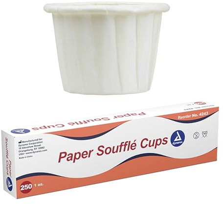 Dynarex Paper Medicine Cups - 1 oz Disposable Souffle Cups for Pills & Meds - Small Paper Cups with Tightly Rolled Edges, Box Pleats - For Hospitals, Patient Care, Home Use - Box of 250