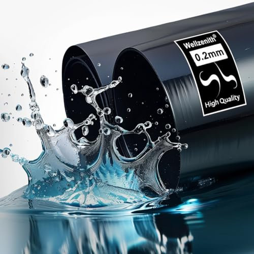 Wellzenith Teichfolie, 0,2 mm Dick, Schwarzes HDPE-Material, Wasserdicht und Wetterbeständig, Geeignet für Fischteiche, Springbrunnen, Wassergärten, Wasserfälle und Hochbeete. (200cm X 200cm)