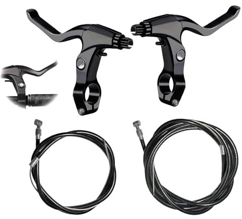 Tkxjry 1 Paar 4 Stücke Fahrradbremsgriff, 2 Bremshebel aus Aluminiumlegierung, 2 Vordere und hintere Bremskabel, Fahrradbremshebel, Für Mountainbikes, Rennräder und Rennwagen, Unisex, Schwarzes