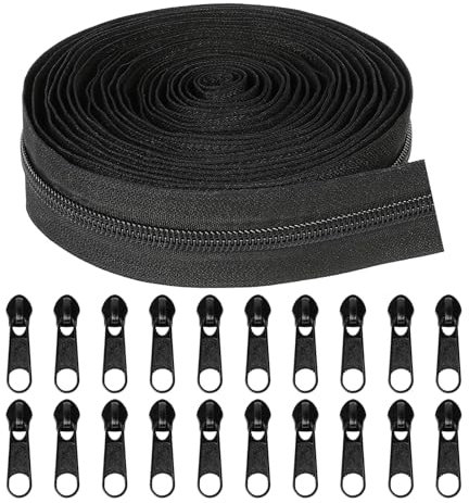 Xmart 2 stück Endlosreißverschluss mit 20 Zipper Reisverschluss Endloses Schwarz Reißverschluss Teilbar Nylon Reissverschluss Meterware für Kleidung Bettwäsche Kissen 5# 10m Lang 3,5 cm Breit