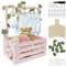 Baby Geschenk Korb mit Griff, Babykorb 40x30x20cm mit 26x Holzbuchstaben 1x Eukalyptuskranz, Babykisten Holz, Gutes Geschenk für Freunde Während Feiertage (Rosa)