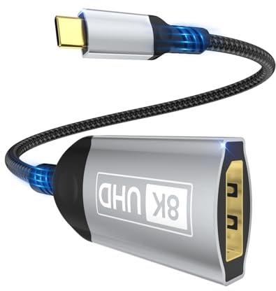 Nersligek Adattatore da USB C a DisplayPort, da 8K Type-C Maschio a DisplayPort1.4 Femmina, 8K@60Hz, 4K@144Hz, 4K@120Hz HDR dinamico da Thunderbolt 4/3 a Display Port per iPhone 16/15Series,MacBookPro