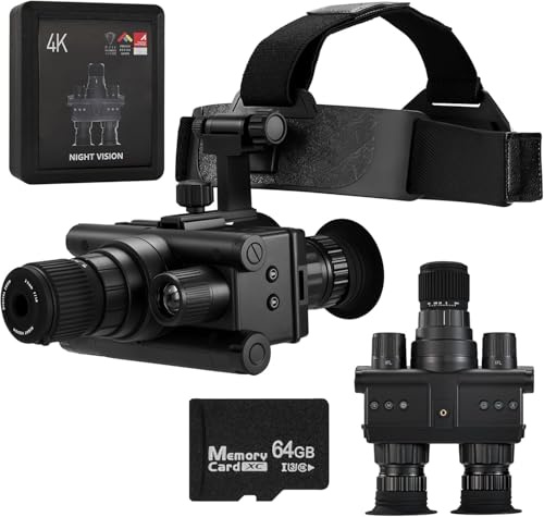 Helmet Mounted 4K Night Vision Goggles with 8X Zoom & Manual Focus -HD Infrared Binoculars for Hunting Camping Surveillance, 64GB SD Card Included, USB-C Rechargeable (12 Hour Battery Life)