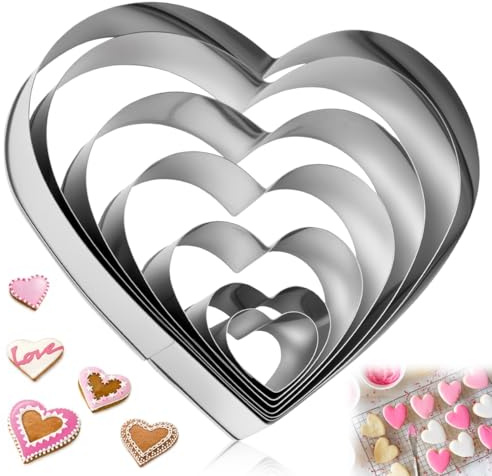 Lot de 7 emporte-pièces en forme de cœur, 7 tailles différentes, 2.5cm,3.5cm,5.5cm,7.6cm, 10cm, 11.5cm,12.8cm, Emporte Pièces en Acier Inoxydable, pour la Saint-Valentin, biscuits, Gâteaux et Desserts