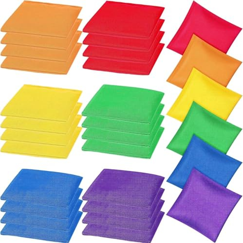 24 Pièces Sacs de Haricots pour Jeux de Lancer, Sacs Cornhole 15×15 cm, Bean Bags Toss Legged Race en Nylon Résistant aux Intempéries, Accessoires d’Extérieur pour Groupes et Adultes Jardin Fête École