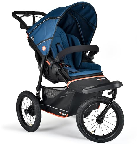 Out'n'About Nipper V6 Plus Certified Running Pushchair with Raincover, Lightweight All-Terrain 3 Wheel Jogging Buggy, 14” Air Tyres, One Hand Compact Fold Stroller, Newborn to 4yrs (Highland Blue)