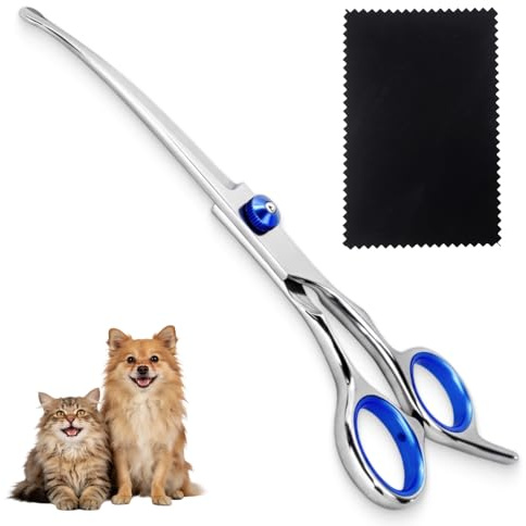 Ciseaux Courbés pour Chien 6,7 Pouces avec Chiffon de Nettoyage, Ciseaux de Toilettage Professionnels en Acier Inoxydable, Sécurité Pointe Arrondie, Idéal Pour Poils de Chiens et Chats