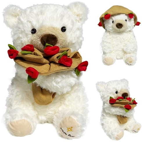 Oso de Peluche con Rosa, Osito de Peluche, Oso de Peluche con Ramo de Rosas, Teddy Bear Plush, Adorable Oso de Peluche de Feliz Cumpleaños, Stuffed Teddy Bear, Regalo para Navidad, San Valentín (M1)
