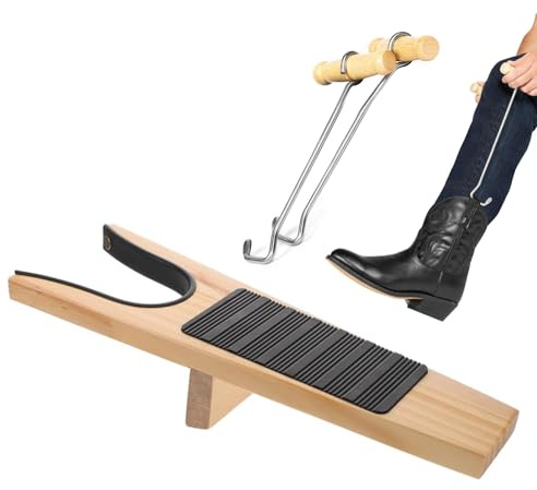 Elevador de botas y 2 ganchos de madera para botas de trabajo, botas de vaquero y botas de goma, con superficie de goma antideslizante, unisex