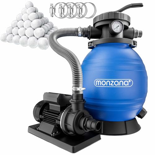 Monzana® Depuradora Piscina 9.960L/h Filtro de Arena hasta 35.000L Incl. Bolas Filtrantes Prefiltro Válvula 7 Funciones Filtrado 400W Adaptador Ø32-38mm Bomba Indicador de Presión