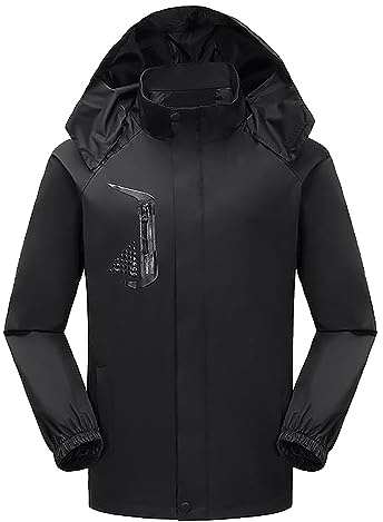 Generisch Giacca da uomo in colori coordinati, antivento, multitasche, multifunzionale, Nero , XL