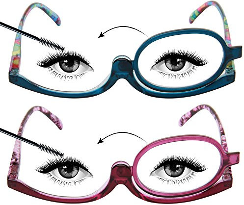 LianSan Designer 2 Stück Make-up drehbar Objektiv Lupe Damen Kosmetik Make up Lesebrille L3660(Blau&Lila,+2.0)