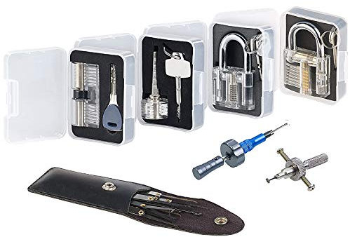 AGT Dietrich Türöffner: Profi-Lockpicking-Set mit 19 Werkzeugen und 4 Übungsschlössern (Dietrich Werkzeug, Türöffner, Experimentierkasten)