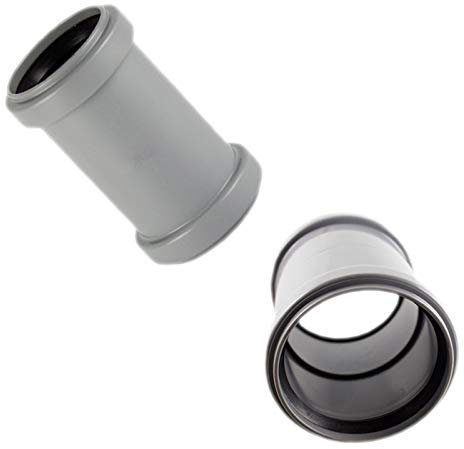 MegaHaustechnik HT Doppel Muffe Verbinder mit Anschlag für Rohr Außendurchmesser 110mm 11cm DN110 DN100 mit 2 Steck Muffen + Gummi Dichtungen Abwasser Abfluss Leitung Kunststoff PP grau Kupplung