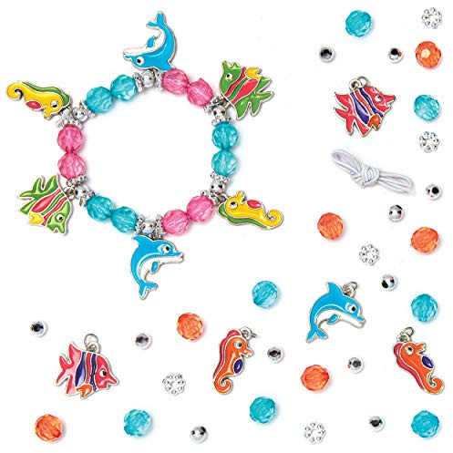 Baker Ross AW382 Sealife Charm Bracelet Making Kit (Pack of 3) Beads for Jewellery Making - Beads, Charms and Elastic Cord Included