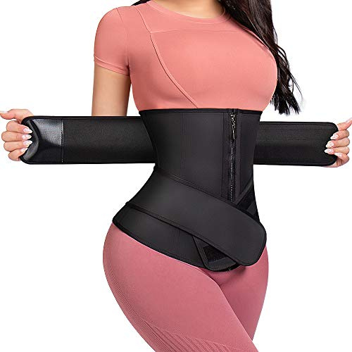 ASHLONE Midjetränare för kvinnor latex korsett svett träning cincher gördel tunmmy kontroll magbälte, Svart-2 bälten, L