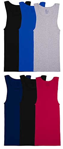Fruit of the Loom Men's Sleeveless Tank A-Shirt, Tag Free & Moisture Wicking, Ribbed Stretch Fabric Underwear, 6 Pack-Assorted Colors, Medium (Pack of 6)