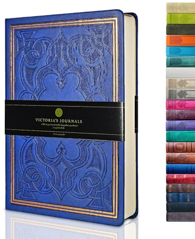 VICTORIA'S JOURNALS Leatherette Vintage Journal Hard Cover Lined Notebook Old Looking Travel Diary, A5 Size 5.7'' x 8.1''