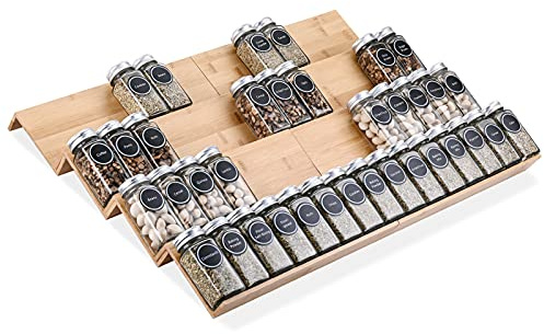 Mulush Gewürzregal aus Bambus – 64 Gläser, Gewürzschublade, Organizer für Küchenschränke, Aufbewahrung und Organisation
