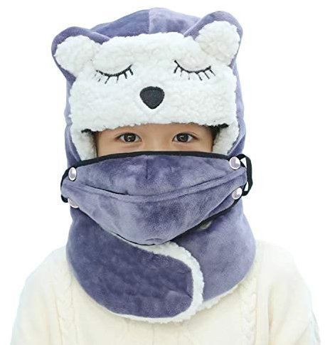 FakeFace Unisex Kinder Fliegermütze Skimütze Fellmütze Winddicht Wintermütze Schirmmütze mit Ohrenschutz Mundschutz Winter Outdoor Sport Rad,Motorrad Fahren,Skifahren Pilotenmütze (Blau-Katze)