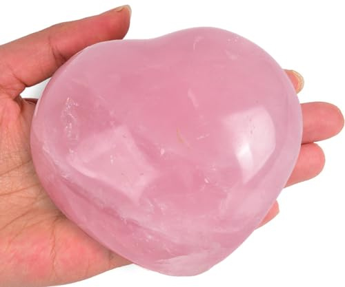 JIC Gem Large Heart Shaped Rose Quartz Crystal Healing Stone Pocket Palm Worry Stone with Display Stand Chakra Reiki Balancing 3.7-4