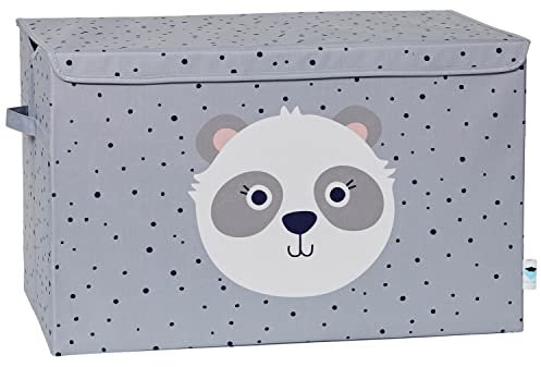 LOVE IT STORE IT Aufbewahrungsbox mit Deckel groß - Spielzeugkiste aus Stoff - Verstärkt mit Holz - Robust und stabil - Grau mit Panda - 62x38x39 cm