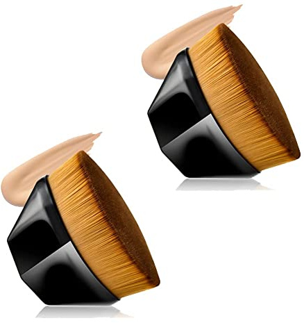Top Kabuki - Pennello da trucco per fondotinta, multifunzionale, per miscelare liquidi, creme o cosmetici in polvere impeccabili, confezione da 2 (nero)