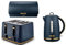 TOWER Empire Midnight Blue 1.7L 3KW Jug Kettle, 4 Slice Toaster and Roll Top Bread Bin. Stylish Art Deco Design Kitchen Set in Blue