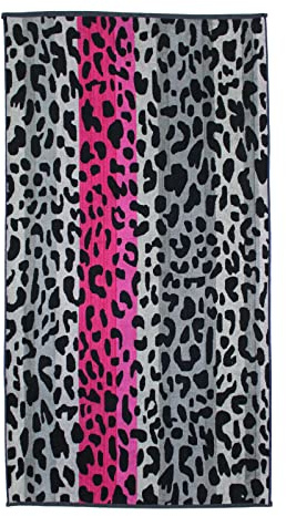 P.K. Collection Serviette de plage 100 % coton - Drap de plage 90 x 165 cm - Tissu éponge de qualité supérieure - Impression jacquard de qualité supérieure (fourrure d'animaux gris/rose)