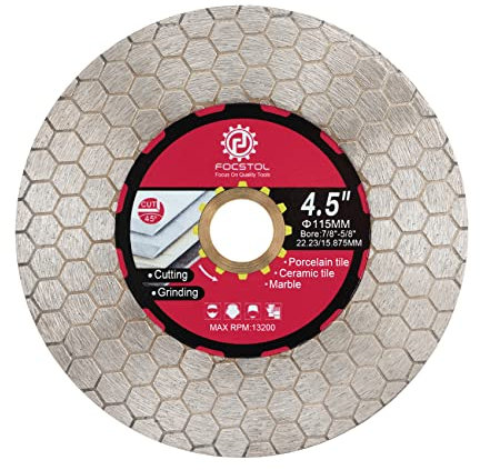 FOCSTOL Diamant Trennscheibe 115mm - Fliesentrennscheibe Schneiden und Schleifen für Porzellan Keramikfliesen Marmor Granit Kunststein Quarz Laube 22,23mm x 15,875mm